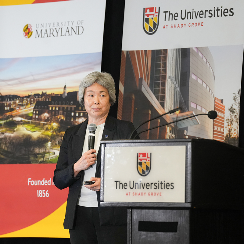 Dr. Liu speaking at UMD CPSE Demo Day